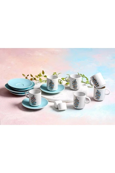 Porland Wisteria Turkuaz 6 Kişilik Kahve Takımı 90cc 04POR035202