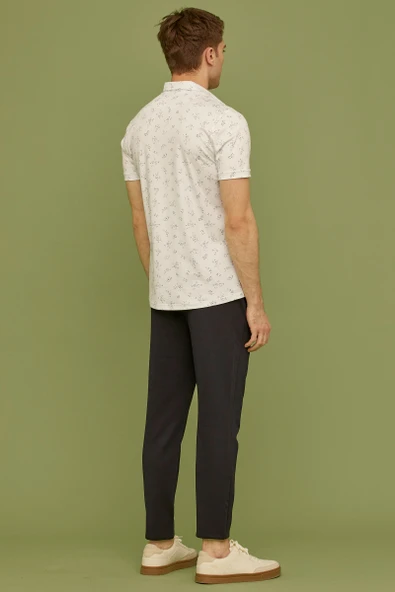 Slim Fit Baskılı Penye Gömlek - Beyaz - 6