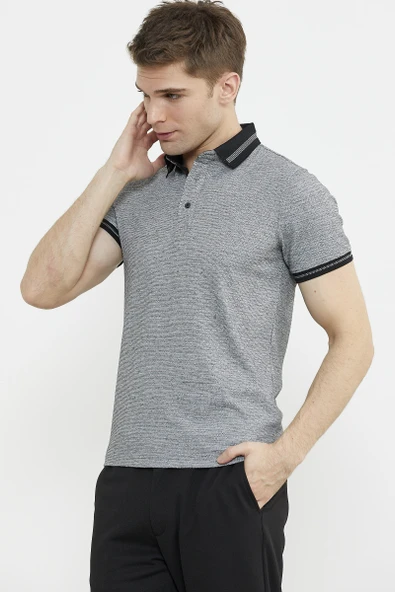 Renk Kombinli Polo Yaka Tişört - Gri - Resim 3