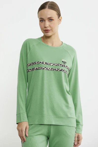 Leopar Çizgili Jogger Pijama Takım - Yeşil - 3