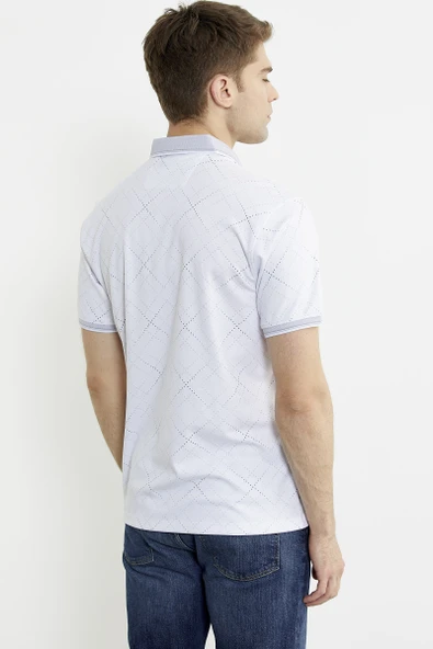 Baskı Detaylı Polo Yaka Tişört - Beyaz - Resim 5