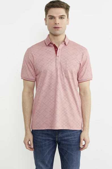 Baskı Detaylı Polo Yaka Tişört - Kiremit ürün görseli