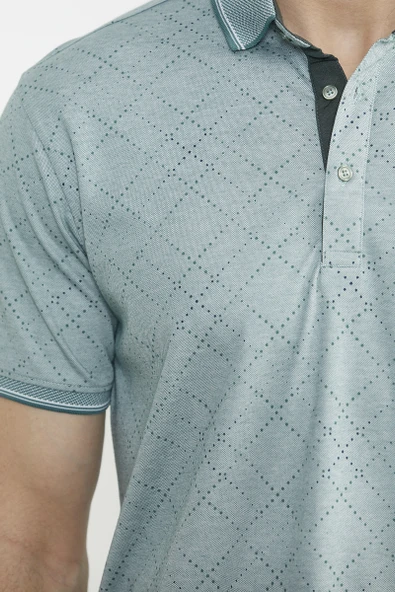 Baskı Detaylı Polo Yaka Tişört - Yeşil - 4