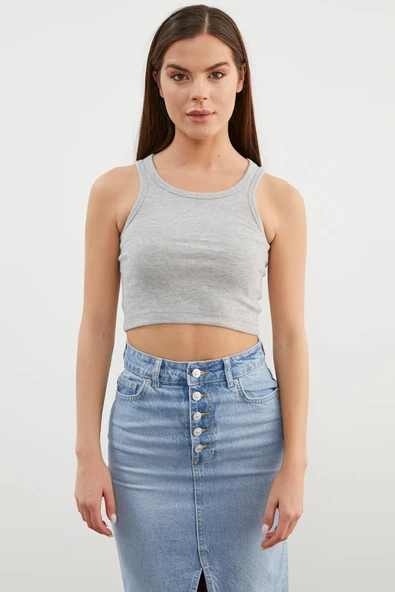 Yüzücü Model Crop Atlet - Gri - Resim 4