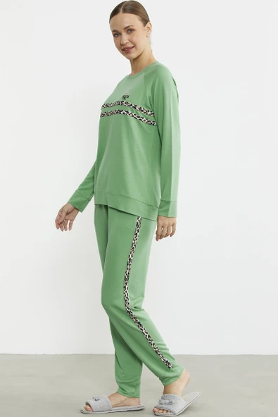 Leopar Çizgili Jogger Pijama Takım - Yeşil - 4