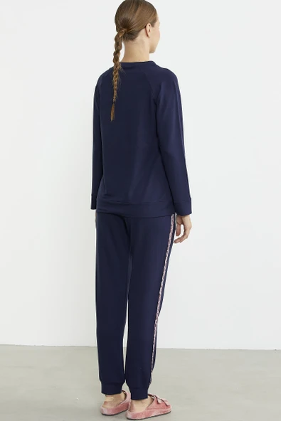 Leopar Çizgili Jogger Pijama Takım - Lacivert - Resim 6