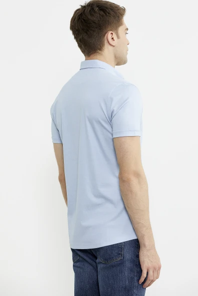 Kısa Kol Slim Fit Penye Gömlek - Açık Mavi - 4