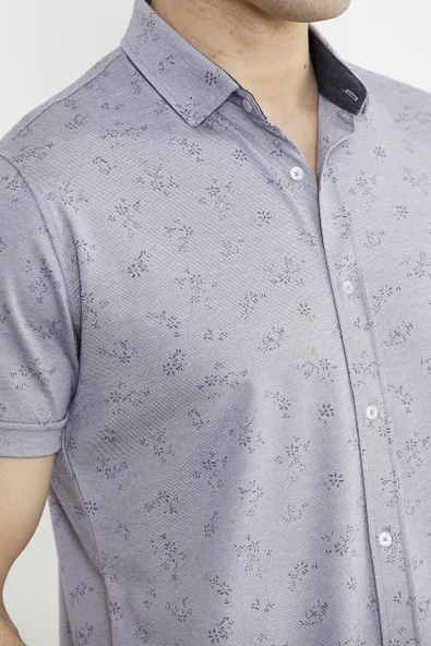 Slim Fit Baskılı Penye Gömlek - Lila - 5