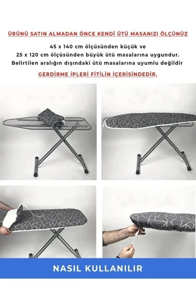 Ütü Masası Kılıfı Örtüsü Bezi Geometrik Desenli İnce Süngerli Ayarlanabilir 45x135 cm - 3