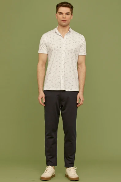 Slim Fit Baskılı Penye Gömlek - Beyaz - 3