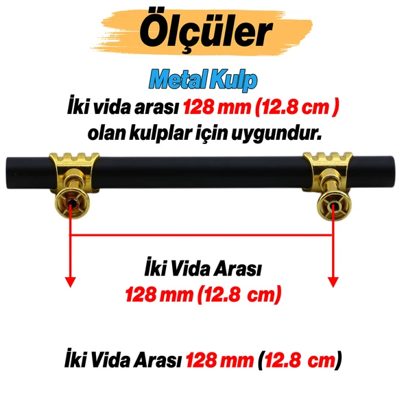 Mobilya Mutfak Dolabı Çekmece Dolap Kulpları Kapak Kulpu Kulbu Siyah Gold 128 mm Metal Kulp(12.8 cm) - 3
