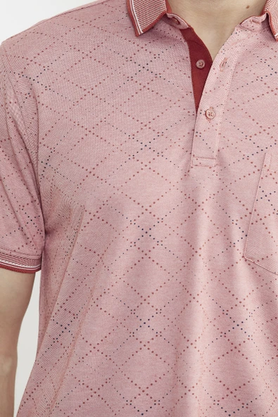 Baskı Detaylı Polo Yaka Tişört - Kiremit - Resim 4