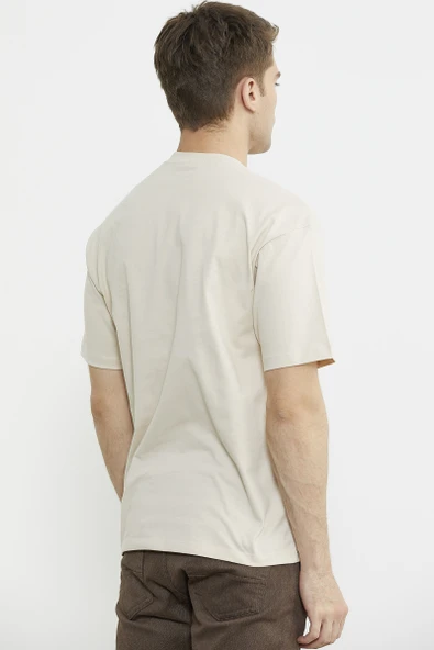 Oversize Baskılı Pamuk Tişört - Kamel - Resim 6