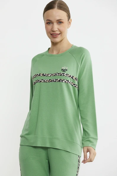Leopar Çizgili Jogger Pijama Takım - Yeşil - 2