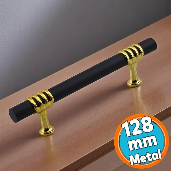 Mobilya Mutfak Dolabı Çekmece Dolap Kulpları Kapak Kulpu Kulbu Siyah Gold 128 mm Metal Kulp(12.8 cm)