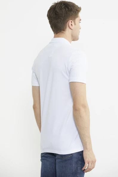 Detaylı Polo Yaka Kısa Kol Tişört - Beyaz - Resim 5