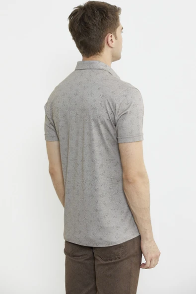 Slim Fit Baskılı Penye Gömlek - Vizon - 6