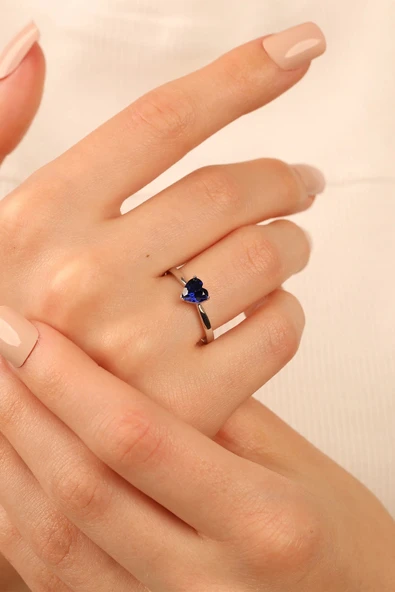 Mavi Kalp Taşlı Altın Yüzük klpyzk001 ürün görseli 1