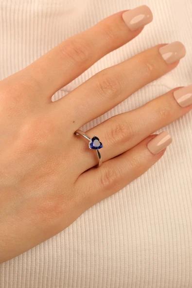 Mavi Kalp Taşlı Altın Yüzük klpyzk001 - Resim 4