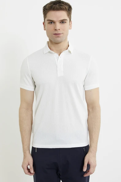 Renk Kombinli Polo Yaka Tişört - Beyaz - Resim 4