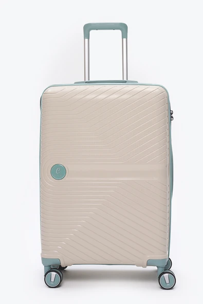 Elatae Exclusive Pro Polipropilen Orta Boy Kırılmaz Valiz Bej - Mavi 5239 - Resim 2