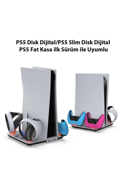 TP5-3550 PS5 / PS5 Slim / PS VR2 Uyumlu RGB Işıklı Multifonksiyonel Şarj Standı | Soğutucu Fan - 2