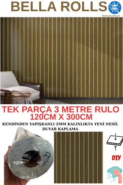 120cmx300cm Tek Parça Yapışkanlı Rulo Gold Çizgili Düz Parlak Duvar Paneli Kağıdı Taksim QM0133 ürün görseli