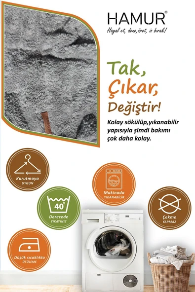 Yıkanabilir Puf Tabure Kılıfı Tak-Çıkar-Değiştir-Yenile Orta Sehpa Kılıfı Bb Teddy Gri - 4