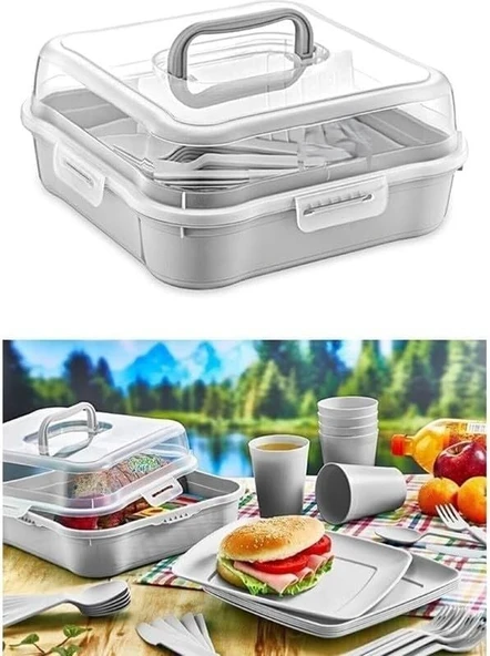 32 Parça Plastik Piknik Seti, Tabak, Çatal, Kaşık, Bıçak, - 2