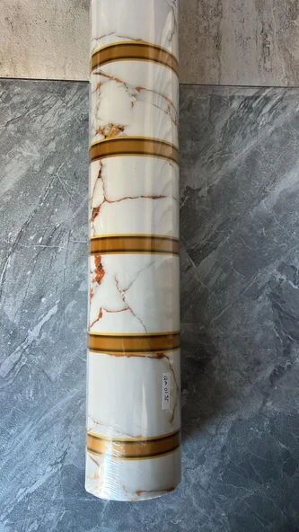 120cmx300cm Tek Parça Yapışkanlı Rulo Gold Beyaz Mermer Desenli Duvar Paneli Kağıdı Fatih QM0135 - 7