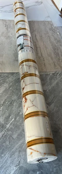 120cmx300cm Tek Parça Yapışkanlı Rulo Gold Beyaz Mermer Desenli Duvar Paneli Kağıdı Fatih QM0135 - 8