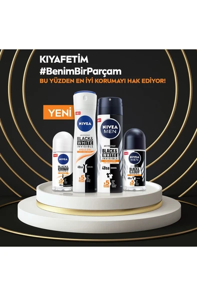 NIVEA MEN Erkek Sprey Deodorant Black&White Invisible Güçlü Etki 150ml, 72 Saat Anti-perspirant, X3 - 6