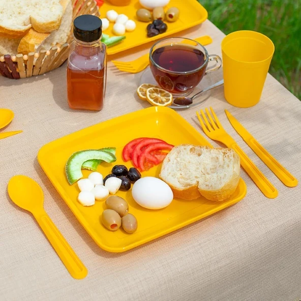 32 Parça Plastik Piknik Seti, Tabak, Çatal, Kaşık, Bıçak,