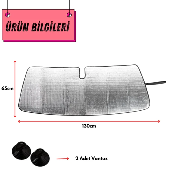 Oto Araç Araba Güneşliği Ön Cam Güneşliği Parlak Güneşlik Koruyucu Perde Metalize 130x65 Cm - 6
