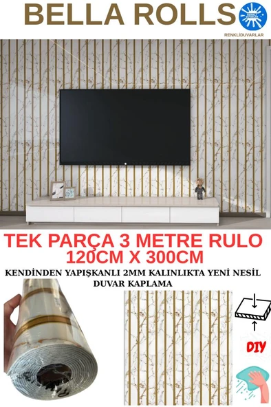 120cmx300cm Tek Parça Yapışkanlı Rulo Gold Beyaz Mermer Desenli Duvar Paneli Kağıdı Fatih QM0135 - 1