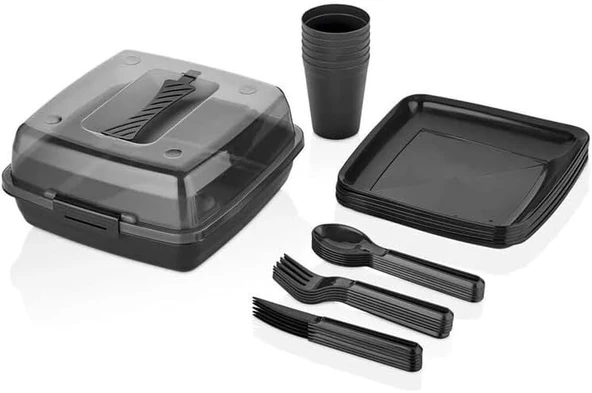 32 Parça Plastik Piknik Seti, Tabak, Çatal, Kaşık, Bıçak, - 3