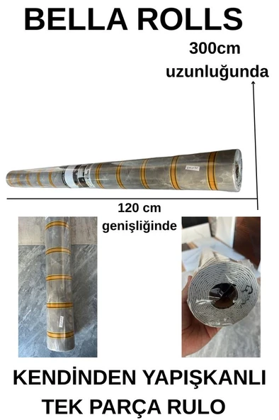 120cmx300cm Tek Parça Yapışkanlı Rulo Gold Mermer Desenli Gri Duvar Paneli Kağıdı Silivri QM0138 - 2