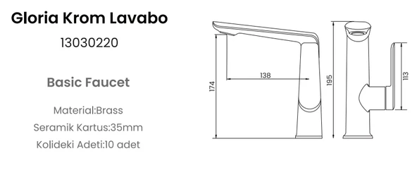 FLEKO GLORIA KROM LAVABO BATARYASI - Resim 2