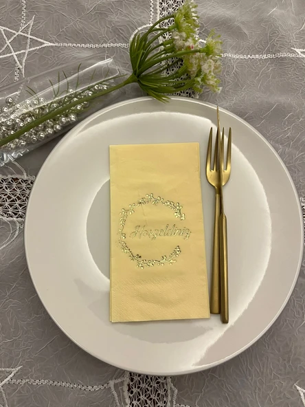 Gold Yaldızlı Sarı Hoşgeldiniz Garson Peçete 16 Adet ürün görseli 1