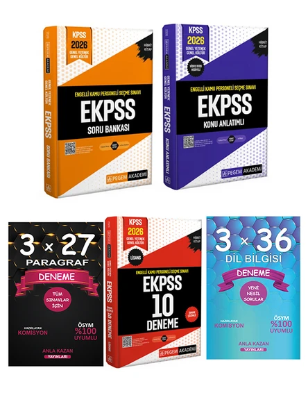 Pegem + Anla Kazan 2026 E-KPSS Engelli Kamu Personeli Seçme Sınavı Konu + Soru + Deneme 5 li Set