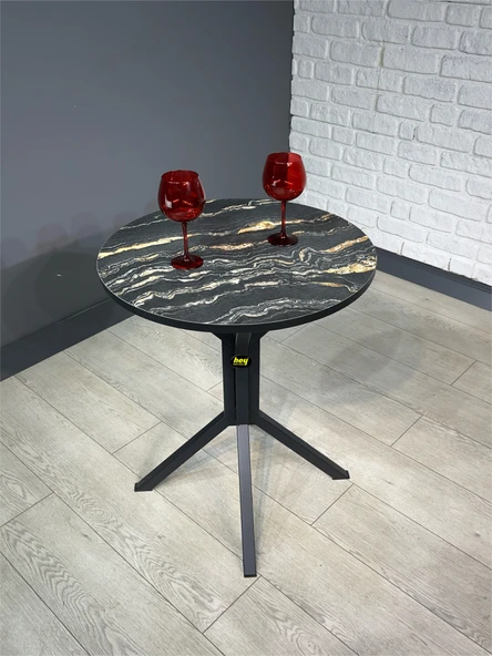 İkra Yuvarlak Luanda Mermer Balkon Masası Mutfak Yemek Masası 60 cm - 2