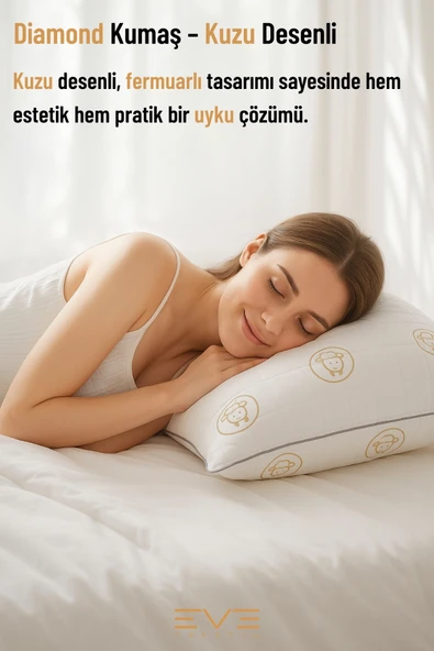 Fermuarlı Kuzu Desenli Diamond Antialerjik Yıkanabilir Nano Jel Yastık – 1000 gr (50x70 cm) - 2