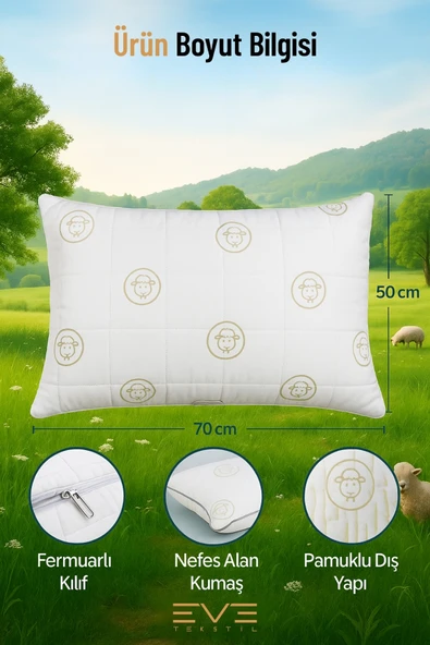 Fermuarlı Kuzu Desenli Diamond Antialerjik Yıkanabilir Nano Jel Yastık – 1000 gr (50x70 cm) - 4