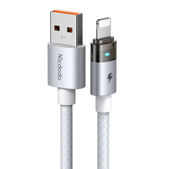 Mcdodo CA-6912 30W Işıklı Usb iPhone Şarj Data Kablosu 1.2m Beyaz