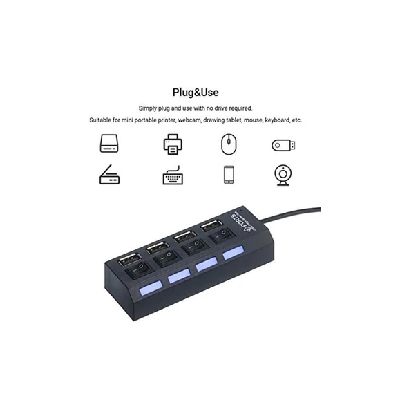Adaman Siyah USB 2.0 Yd-76 4 Portlu Çoğaltıcı Bilgisayar Adaptör Şartelli - 3