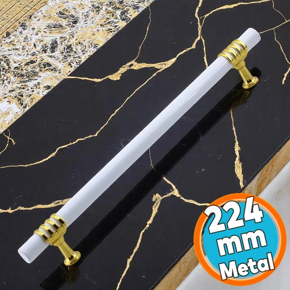 Mobilya Mutfak Dolabı Çekmece Dolap Kulpları Kapak Kulpu Kulbu Beyaz Altın 224 mm Metal Kulp(22.4 cm)