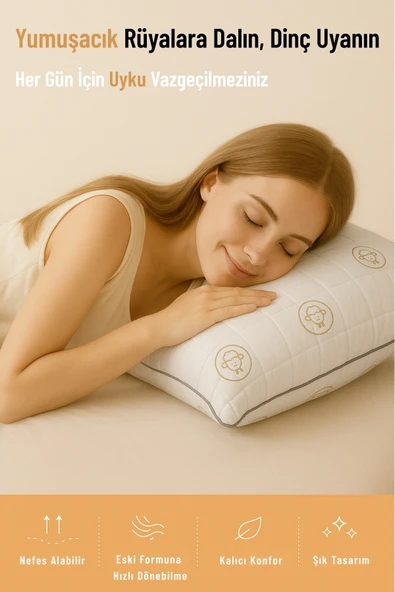 Fermuarlı Kuzu Desenli Diamond Antialerjik Yıkanabilir Nano Jel Yastık – 1000 gr (50x70 cm) - 3