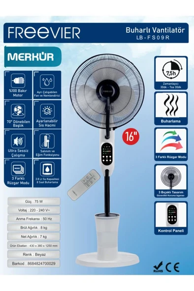 Merkür Lb-fs09r Beyaz Buharlı Vantilatör - Resim 2