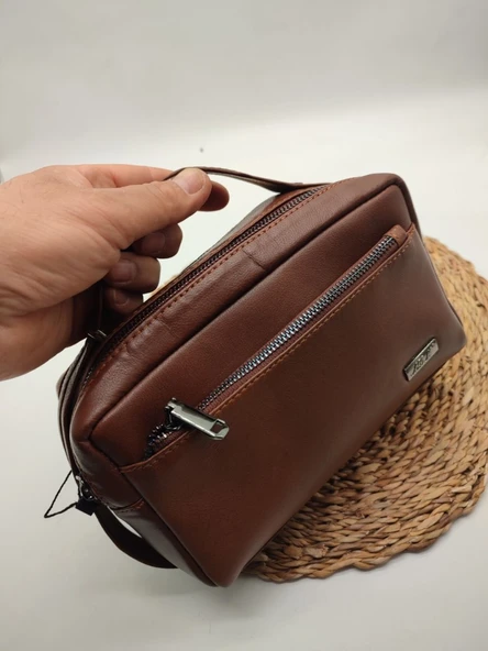 Deri El Tutma Çantası Taba Renk - Resim 2