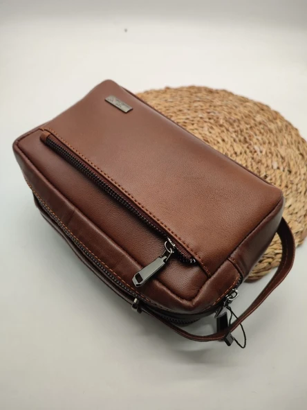 Deri El Tutma Çantası Taba Renk - Resim 3